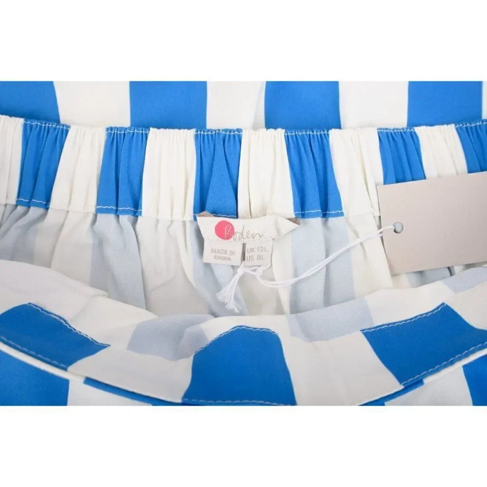Boden Womens Danby Pull On Skirt UK 12L US 8L 8 Tall Blue White Striped NWT